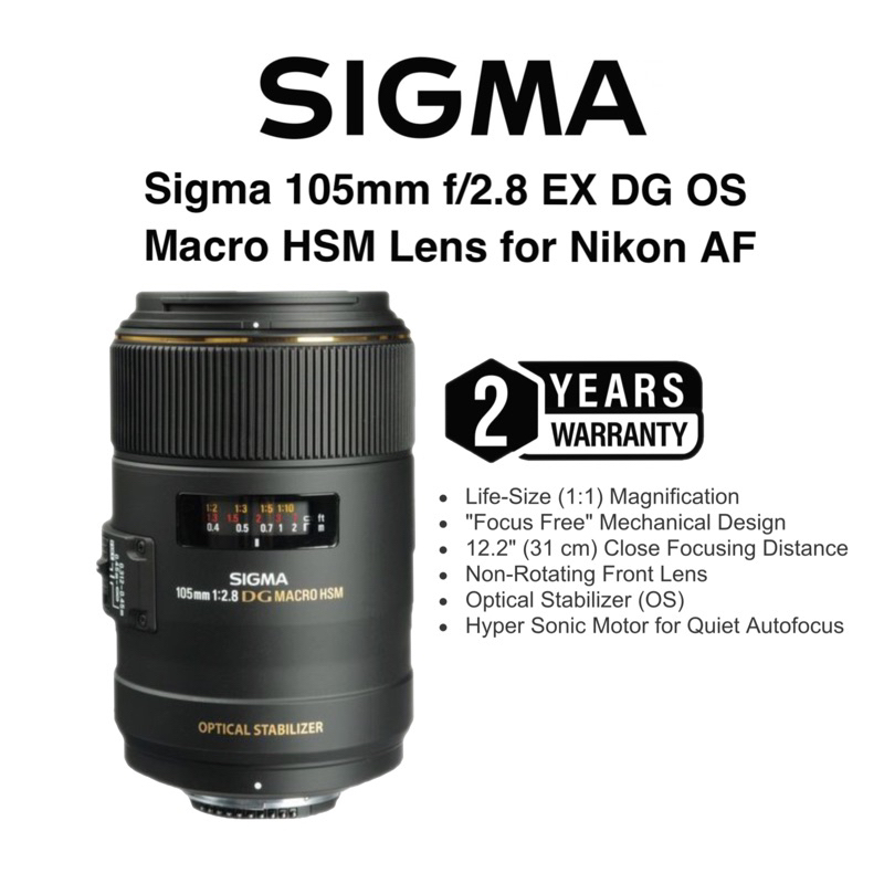 Sigma 105mm F/2.8 EX DG OS Macro USM Lens for Nikon AF original (2 years warranty)