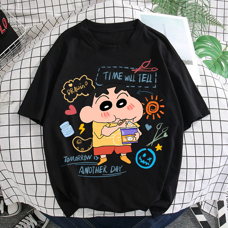 CARTOON T SHIRT Crayon Shin-chan time will tell tshirt woman man women men girl cotton shirt baju perempuan lelaki manga