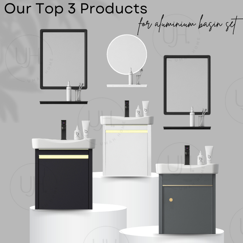 BLACK/WHITE ALUMINIUM ROUND MIRROR SQUARE MIRROR TOILET WASH BASIN CERAMIC BATHROOM SINK CABINET SINGKI SINKI TANDAS洗脸盆