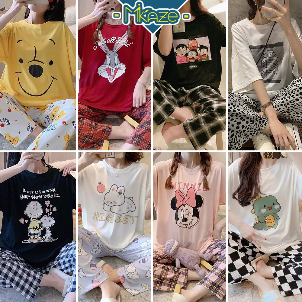 MIKAZE - KOHANA Baju tidur perempuan Short Sleeve Long Pants Wanita set nightwear pyjamas woman Pajamas ladies 睡衣套装