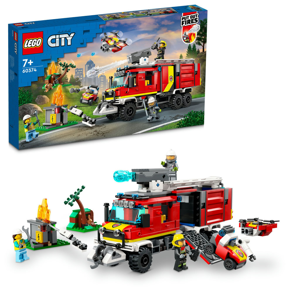 LEGO® City Fire Command Truck 60374 Building Toy Set for Kids Aged 7+; Firefighter Truck with Land and Air Drones