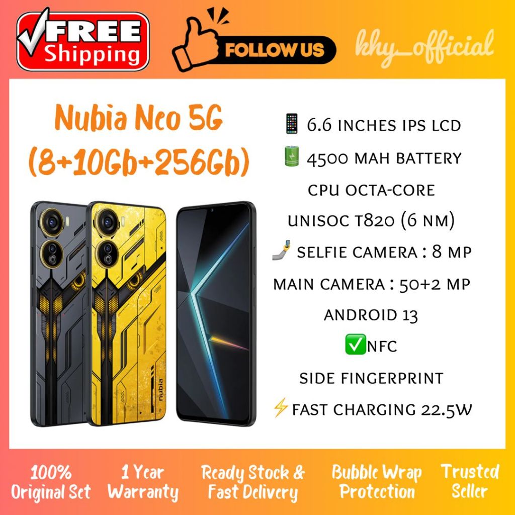 New Smartphone Original Nubia Neo 5G [ 8+10Gb Ram+256Gb Rom | 6.6 inch FHD+ Screen | Up To 18GB RAM | Gaming Phone ]