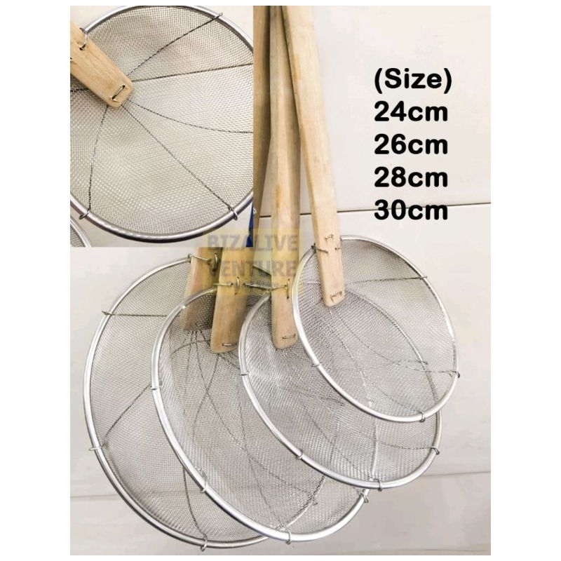 Stainless Steel Frying Oil Strainer Bamboo Handle | Skimmer | Tapis Minyak | Food Colander | Sejat Goreng Pisang Ayam