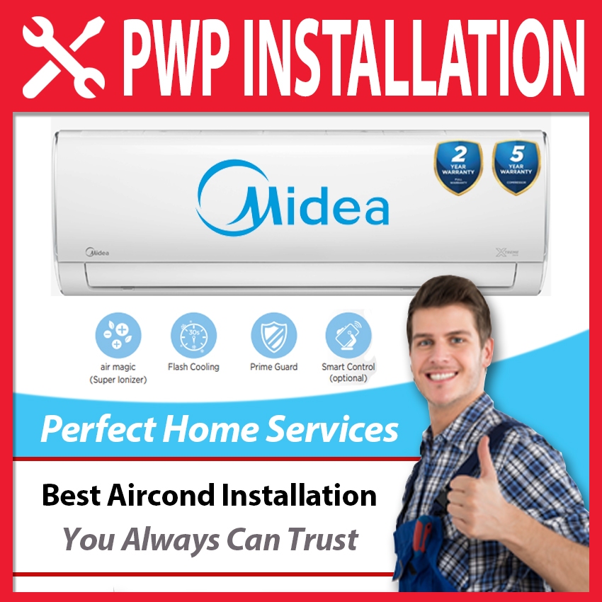 Midea New R32 1HP, 1.5HP, 2HP & 2.5HP (MSGD-09CRN8) Air Conditioner Ionizer Xtreme Dura 1.0HP Aircond PWP Installation