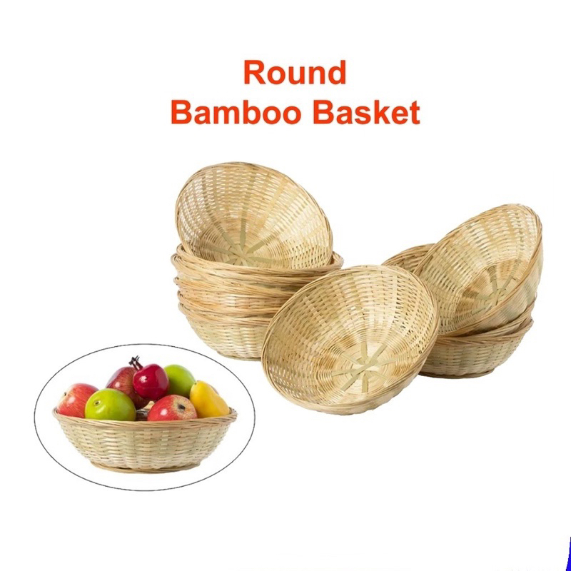 Round Rattan Bamboo Basket / Bakul Rotan / Bakul Raga Buluh / Fruit Basket / Bakul Claypot / Bakul Roti Basket