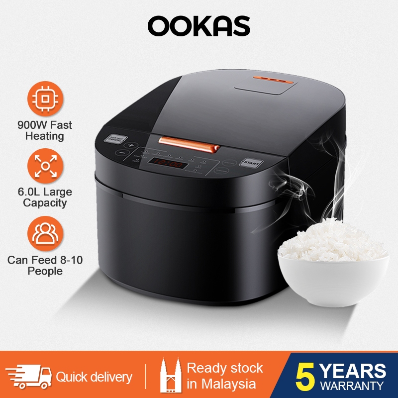 OOKAS 6L Big Rice Cooker Black Smart Screen Multifunction periuk nasi elektrik Non-Stick Pot For 3-10 People 多功能智能電飯鍋