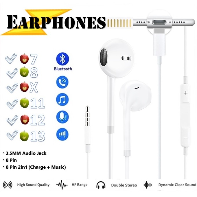 Earphone With Microphone For 6 6s 8 7 Plus X XR XS Max 11 Pro 12 Pro Max 13 14 15 Pro Max Gaming Headset With Mic