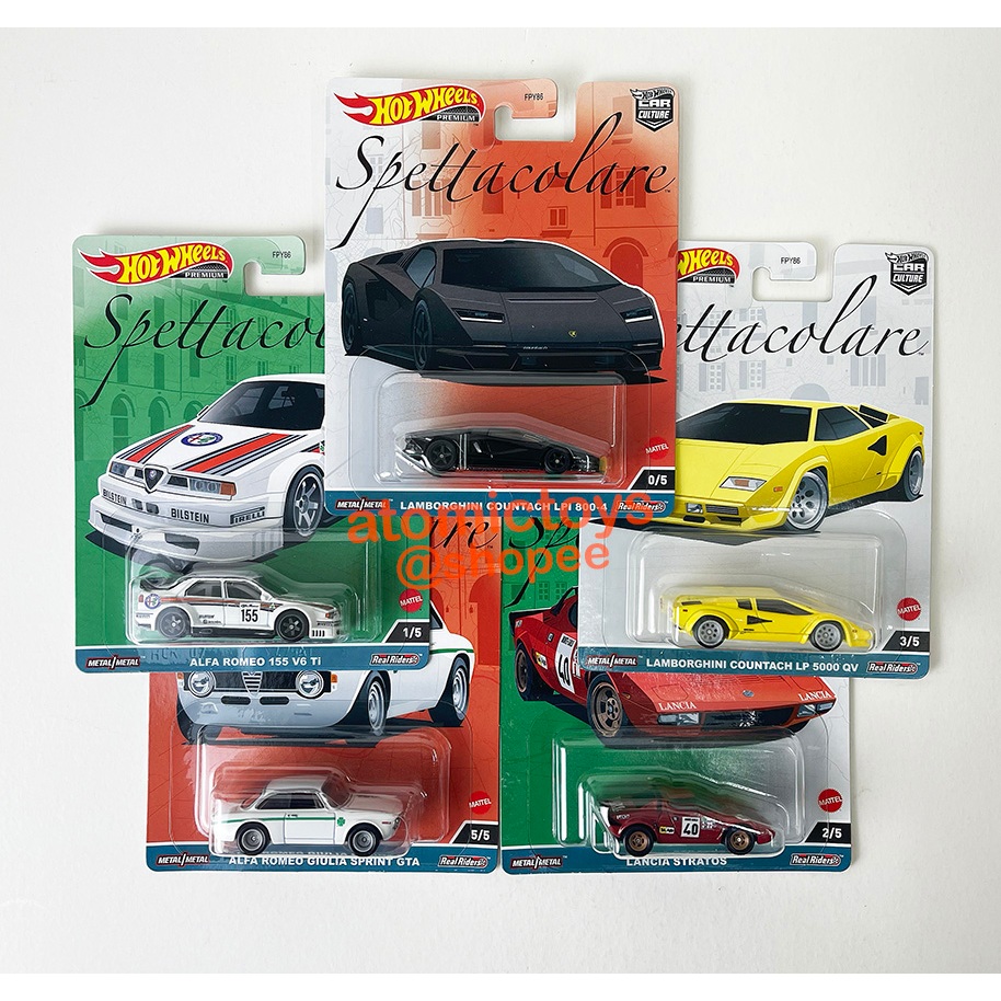 Hot Wheels Lamborghini Countach LPI 800-4 Countach LP 5000 Alfa Romeo 155 Spettacolare set of 5 with chase 2023