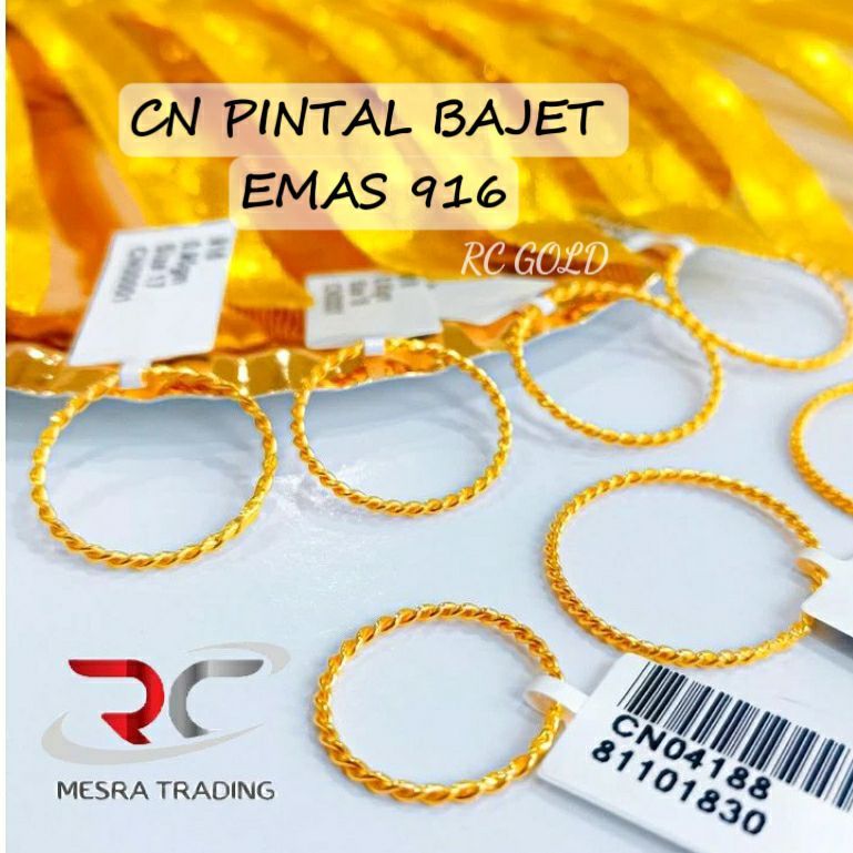 CINCIN PINTAL EMAS TULEN 916 CINCIN BAJET EMAS 916 SIMPLE DESIGN GOLD TWISTED ROPE RING 916 素圈戒指
