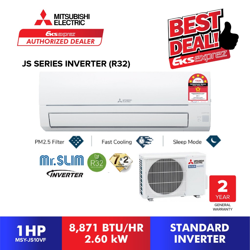 [READY STOCK] Mitsubishi Mr.Slim Inverter Aircond (R32) MSY-JS10VF/MSY-JS10VF2/MSY-JS13VF/MSY-JS18VF (1HP/1.5HP/2HP)