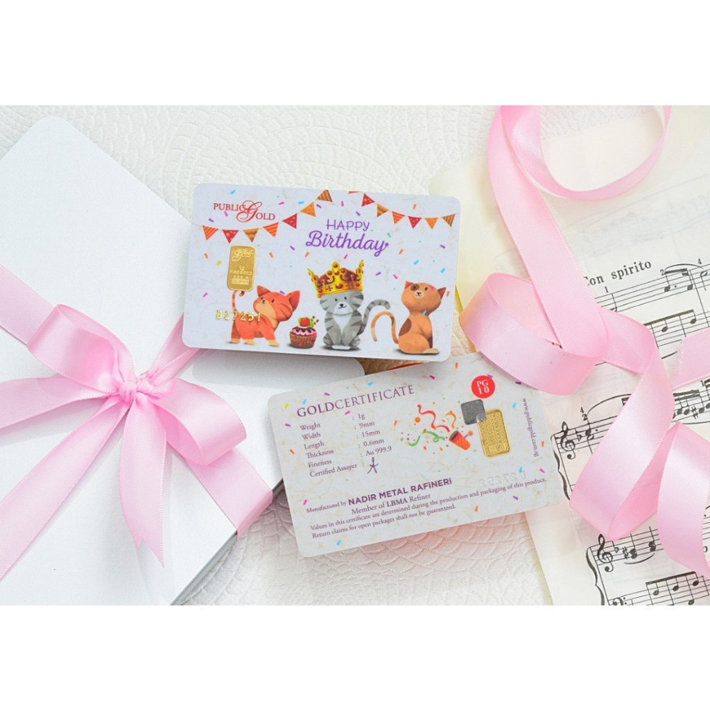 Public Gold LBMA Bullion Bar 1g (Au 999.9) - Birthday Cat [GET FREE MYSTERY GIFT]