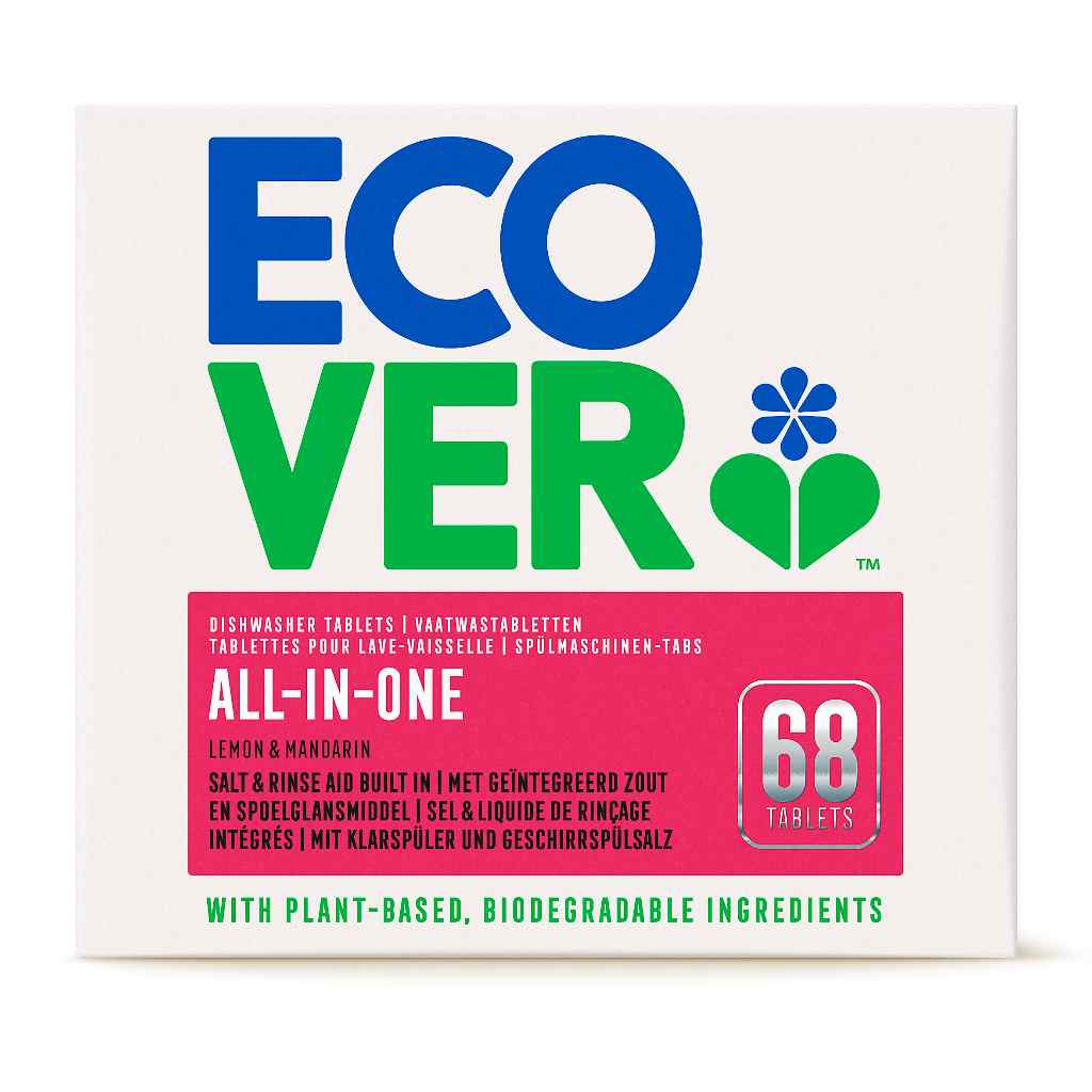 ECOVER ALL-IN-ONE DISHWASHER TABLETS 68's l PLANT BASED BIODEGRADABLE I VEGAN FRIENDLY