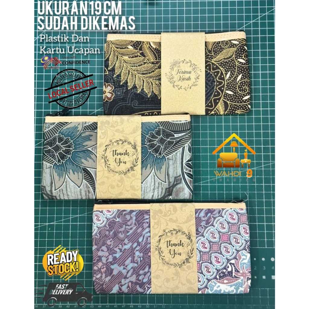 Cenderahati Batik dompet Dompet zip Saiz 19 sm Zip Pembungkusan Plastik Syiling Hadiah Perkahwinan DoorGifts Haji wallet