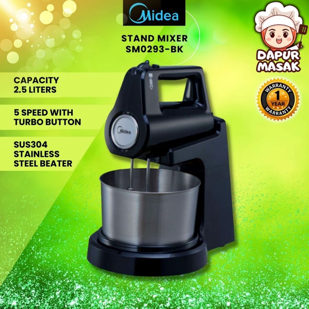 Dapur Masak Midea Mixer SM0293-BK MSM-400BL Electric Mixer Cake Food Dough Kitchen Aid Stand Mixer Mesin Pengadun Tepung