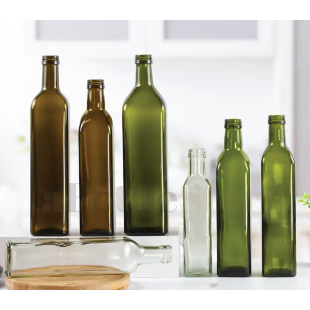 Green Olive Oil Square Glass Bottle 250ml / 500ml