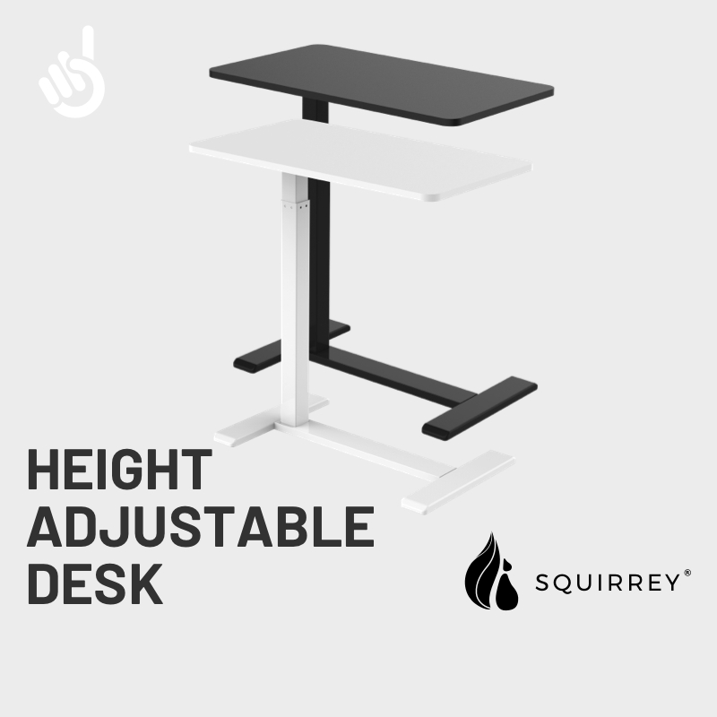 Squirrey Height Adjustable Ergonomic Mobile Desk [ 70x40cm, 650-1030mm Height Adjust, Workplace, Home, Furniture