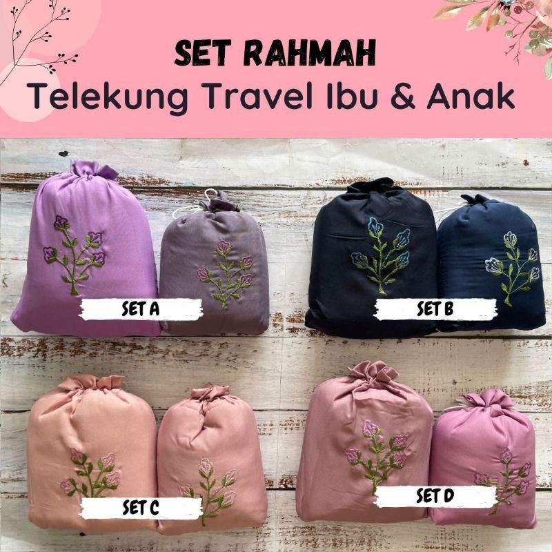 Yuna Valet Set Telekung Travel Ibu Dan Anak Cotton Sedondon Ringan Telekung Sulam Bunga di Beg