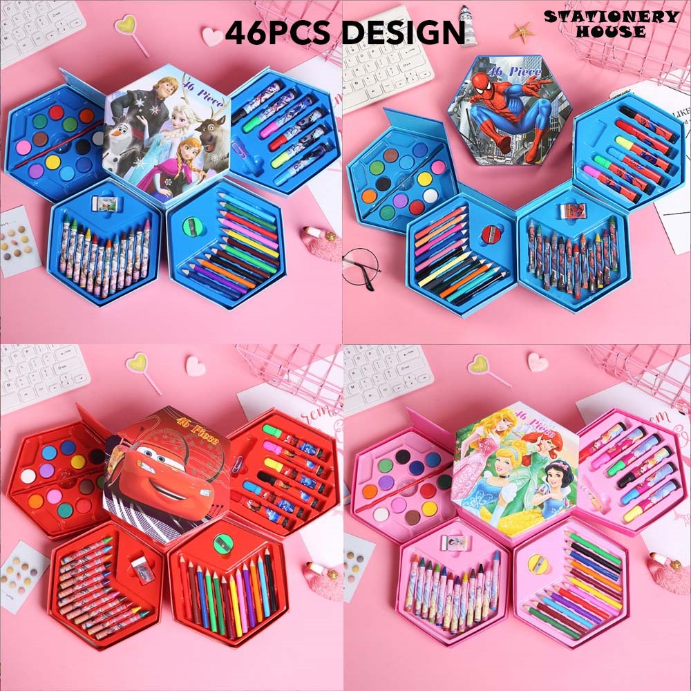 46in1 Lukisan Mewarna Alat Tulis Kanak-kanak Set Hadiah Set Pensel Warna Pensel Warna Cat Air Crayola Alat Tulis Kanak