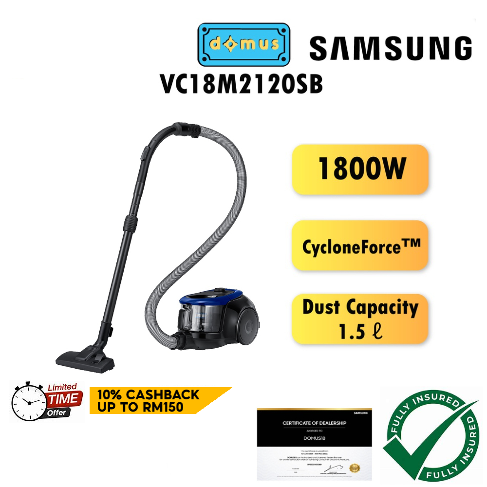 Samsung Canister Bagless Vacuum Cleaner with Anti Tangle Turbine 1800W Vakum Rumah 吸尘机 吸尘器 VC18M2120SB