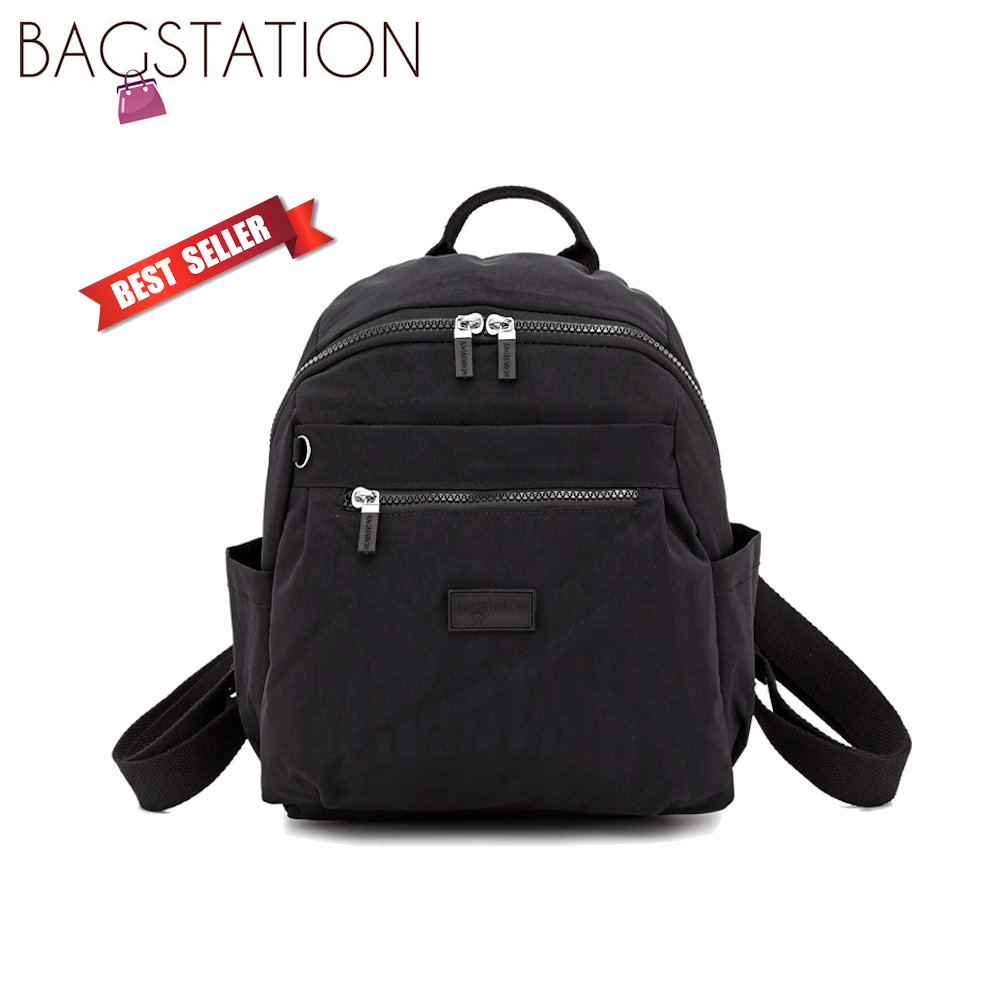 [NEW COLOUR] BAGSTATIONZ Crinkled Nylon Small Backpack (Black/Khaki/Navy Blue)