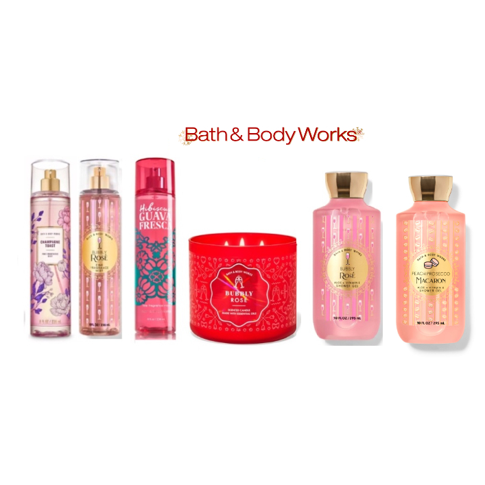 Bath & Body Works Bubbly Rose Candle Mist shower gel /Hibiscus Guava Fresca Peach Prosecco Macaron Champagne Toast Mist