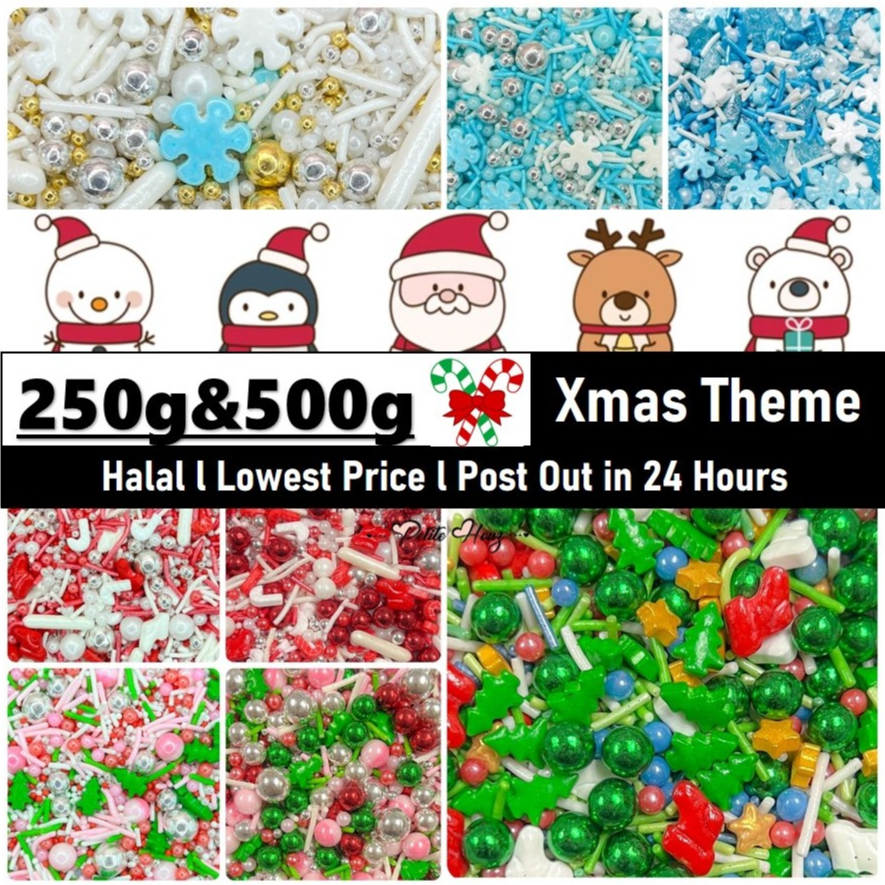 [250g/500g] Cheapest HALAL Christmas Theme Xmas Sprinkle Sugar Ball Cake Decor Manik Kek Harga Borong Gula Hiasan 蛋糕糖珠