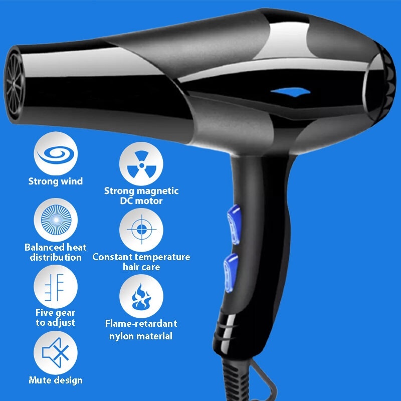 Professional Strong Blue Ray Ionic Tech 2200 W Wind Saloon Hair Dryer Big & Light Weight Hair Dryer