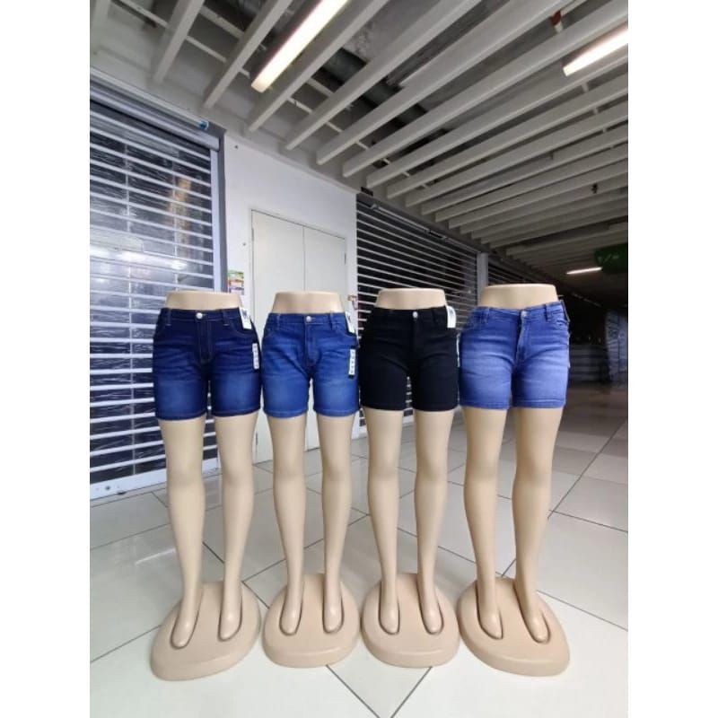 Lovito Casual Denim Basic Pocket Roll Up Pambahay Women Shorts L10960 (Light Blue/Dark Blue/White)