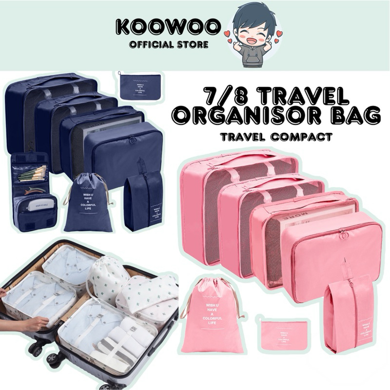 KOOWOO 7 Pcs Travel Organizer Storage Bags Thickened Zip Lock Portable Luggage Zipper Water