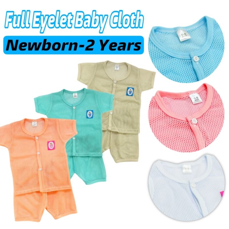 NCH Baju Berlubang Baby Boy Girl Newborn Eyelet Baby Cloth Baju Eyelet Baby Tangan Pendek Seluar Pendek Pakaian Harian