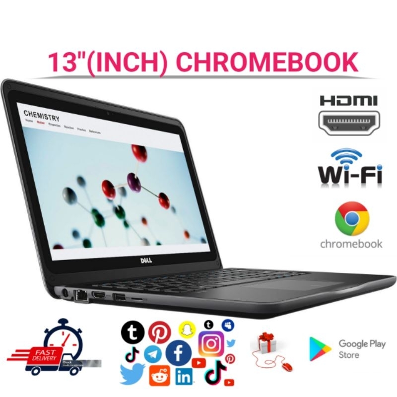 Dell Chromebook 3380 13" || Intel Celeron N3060 || RAM 4GB SSD 16GB || Play Store Ready Laptop