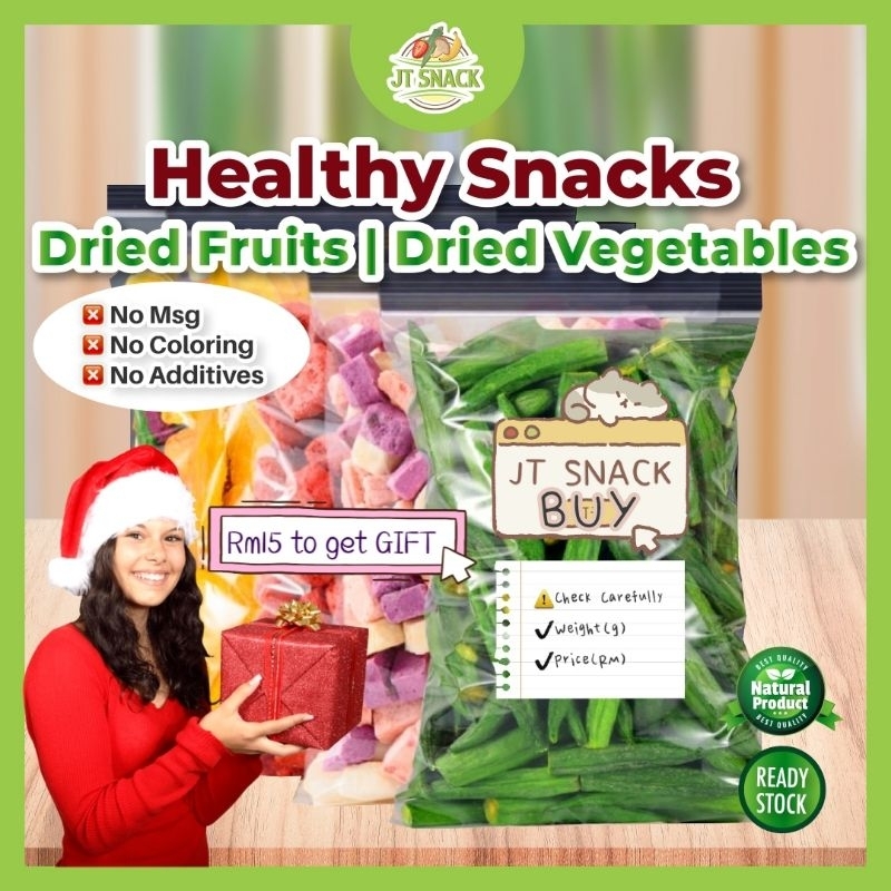 JT SNACK【30-100g】Vegetarian Dried Vegetables Dried Fruit Dried Okra Chip Kerepek Bendi Kering Kerepek Sayur Kerepek Buah