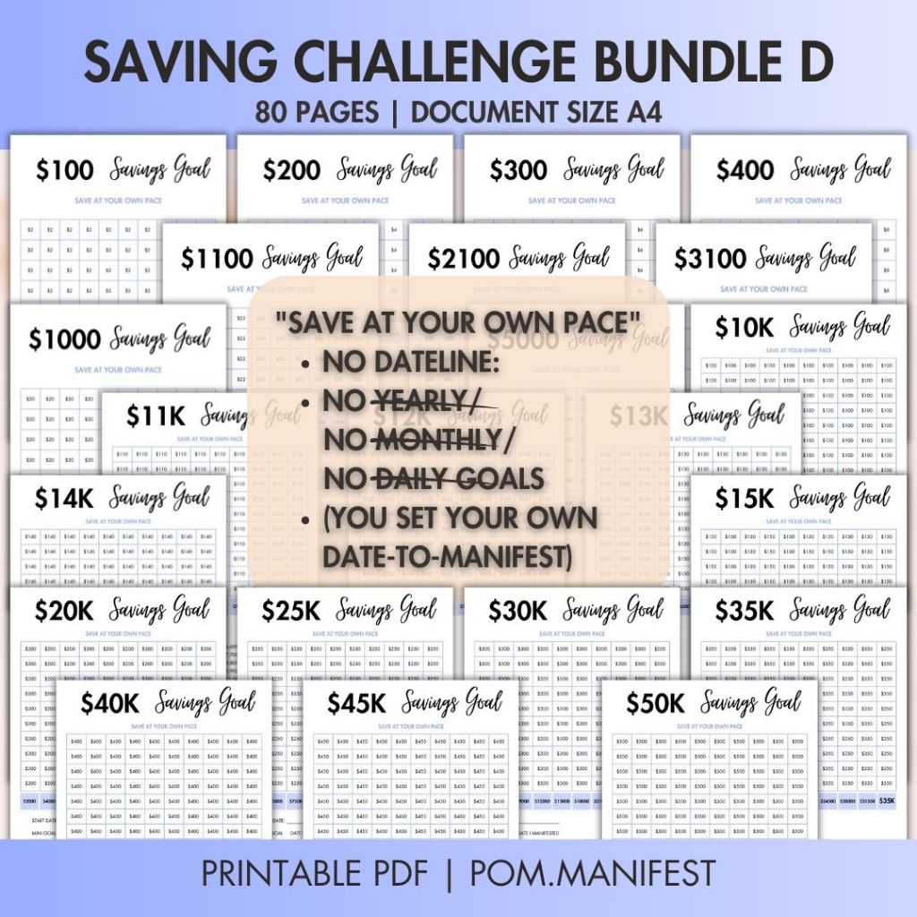 [PDF]Saving Challenge Tracker Bundle D, Save At Your Own Pace, Saving Goal, Money Savings Tracker, Set Your Own Date