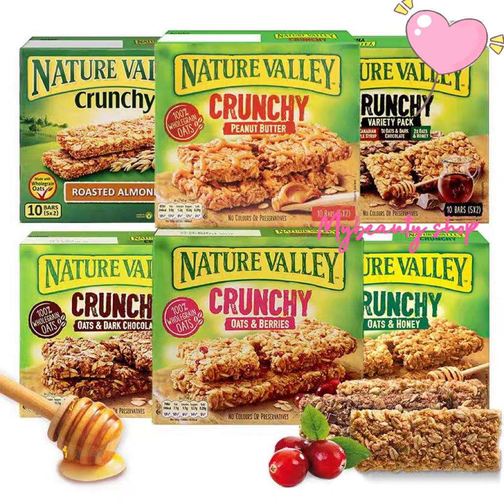 ￼NATURE VALLEY Crunchy Granola Bar Oat Honey•Roasted Almond•Apple Crisp•Peanut Butter/Choco Breakfast Bar (5x Double Bar