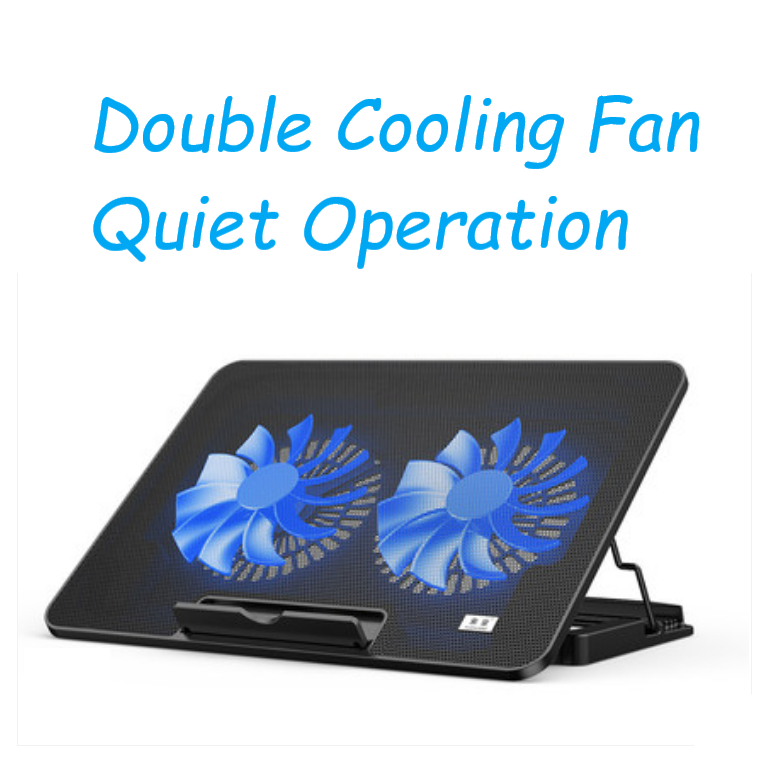 Laptop Cooling Pad Notebook Cooler Stand LED Dual Fan 5 Gear Height Adjustable 2 USB Port Quite