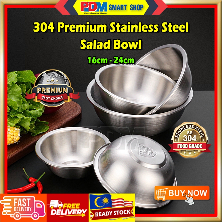 PDM Premium SUS 304 Salad Bowl 16cm-24cm Bowl Steel Mixing Bowl Bakeware Flour Basin