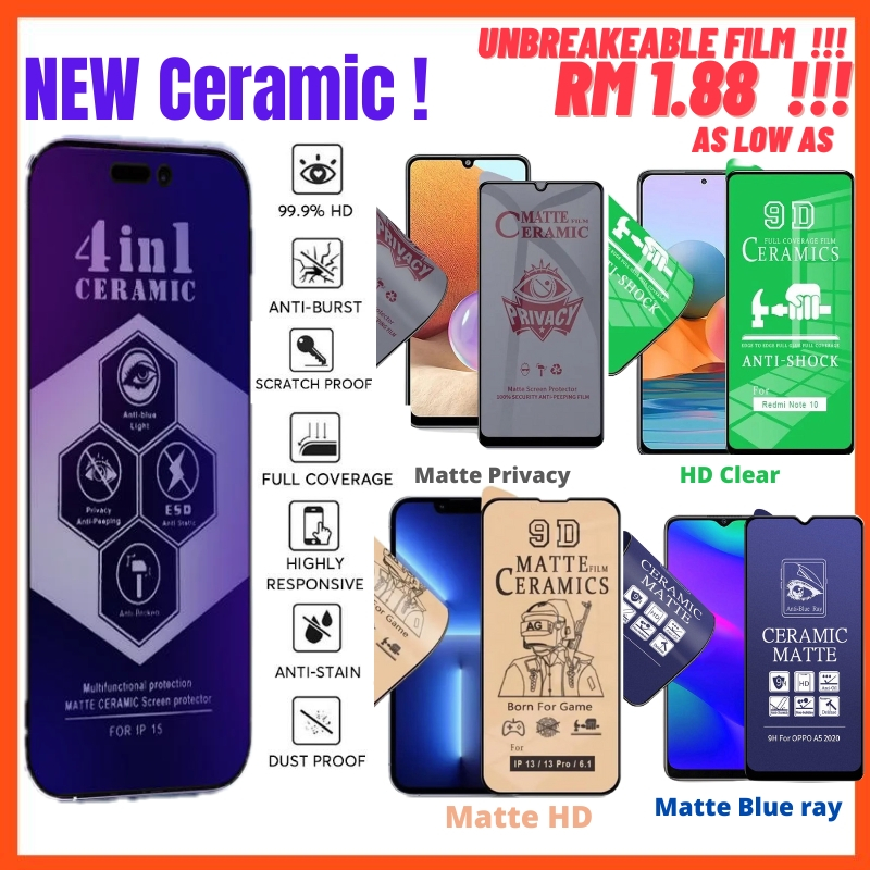 XIAOMI 13T 12 LITE 12T PRO 11T 11 LITE 10T Full Ceramic film screen protector 9D clear matte anti blue ray privacy