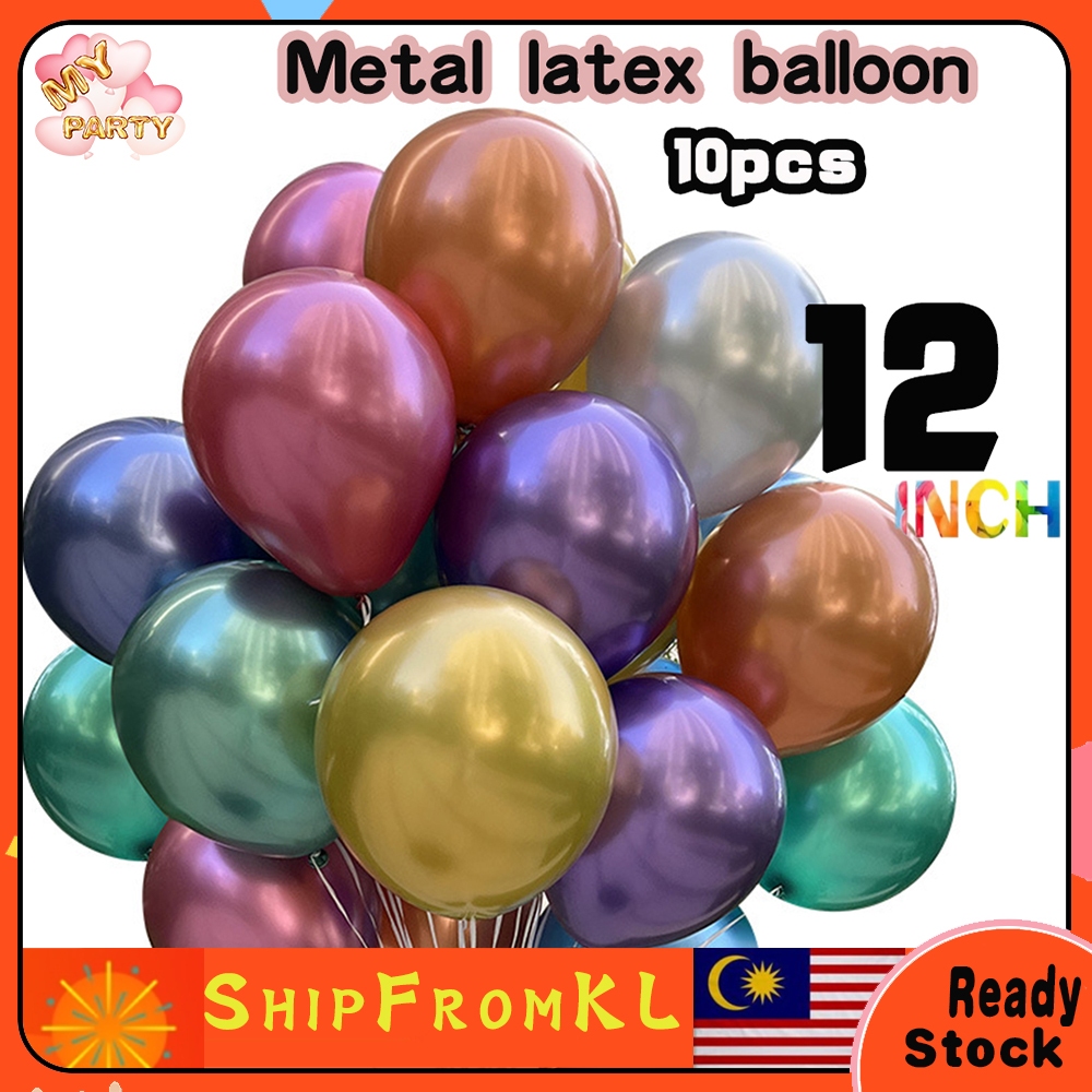 10 pcs Metallic 10" 12" inch Latex Shiny Chrome Balloons, Multicolor Silver Gold Red Green Blue Rose Gold