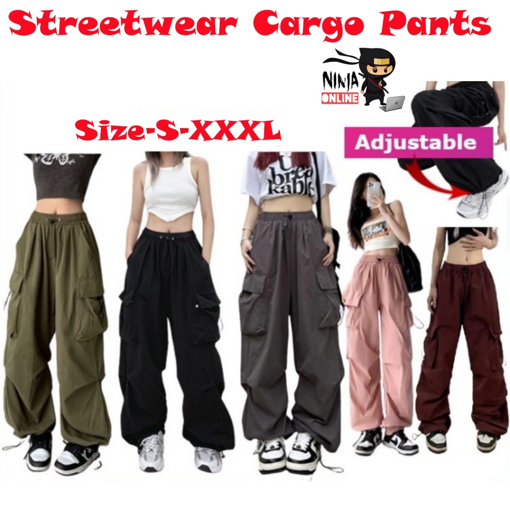 Wanita Seluar Kasual Streetwear Cargo Pants Seluar baggy wanita Lebar Kaki Lurus Seluar Panjang Women Casual pant