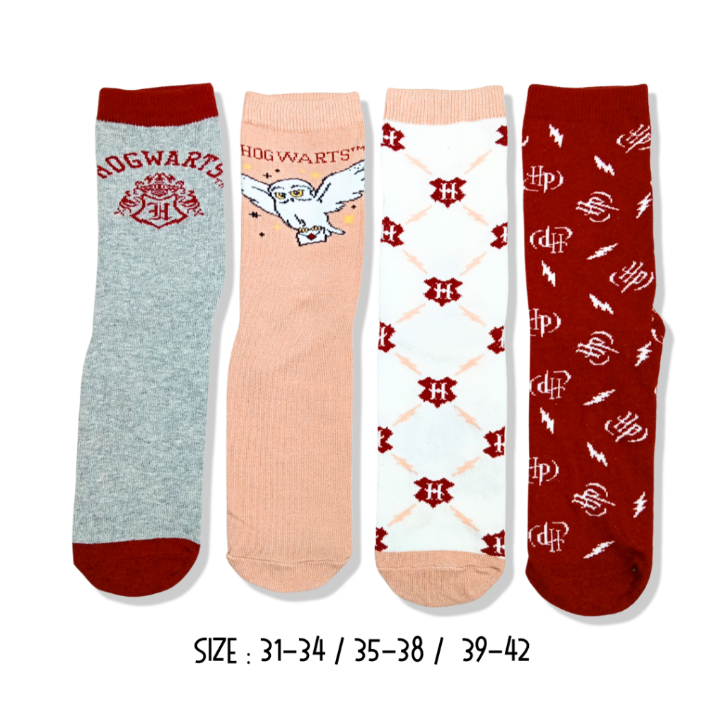 ❤️HARRY POTTER❤️ Dusty Pink Maroon HP Magic Wizard Hogwart Gryffindor Slytherin Ravenclaw Hedwig Cartoon Collection Sock