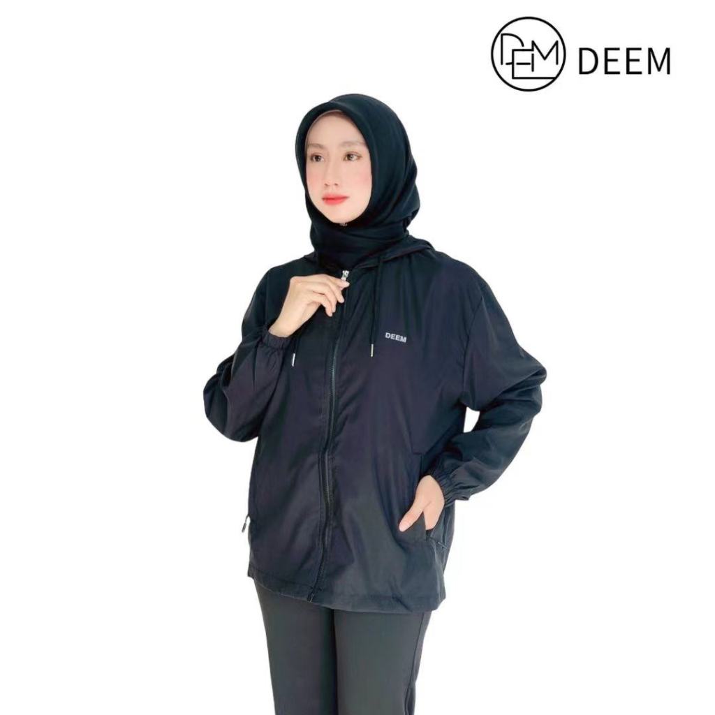 DEEM Hooded Waterproof Reflective Windbreaker Jackets Perempuan Lengan Panjang Jackets