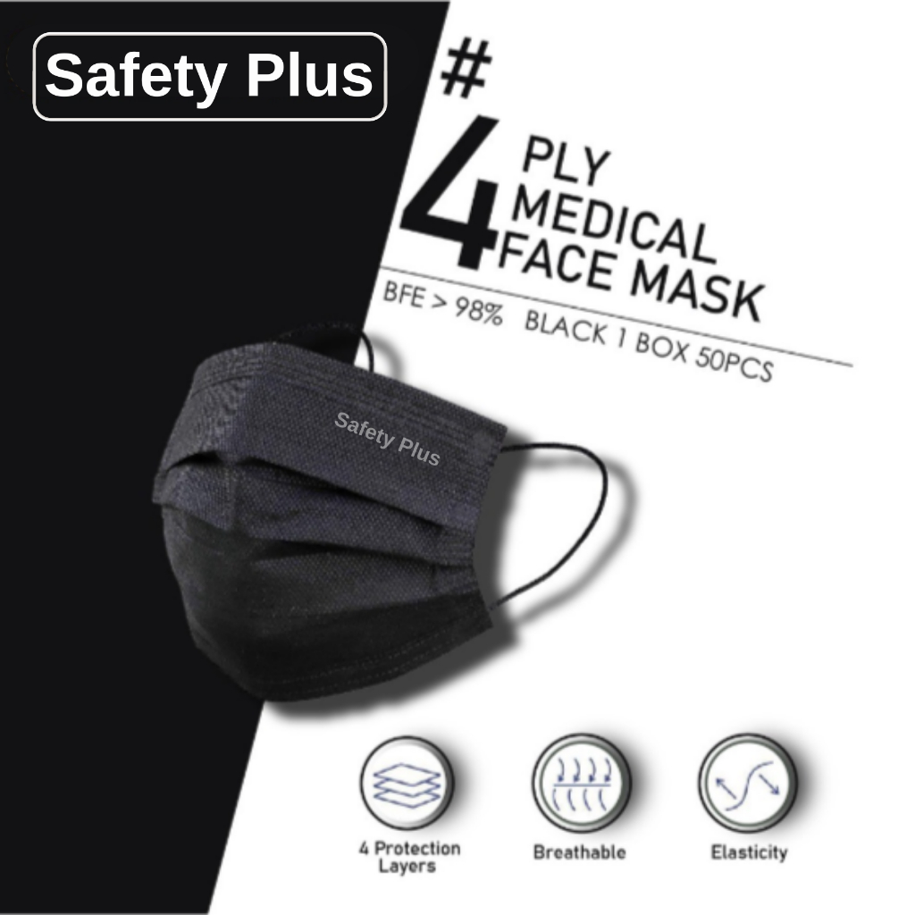 Safety Plus 4ply Medical Face Mask BFE 98% Earloop Premium Medical Mask 50pcs