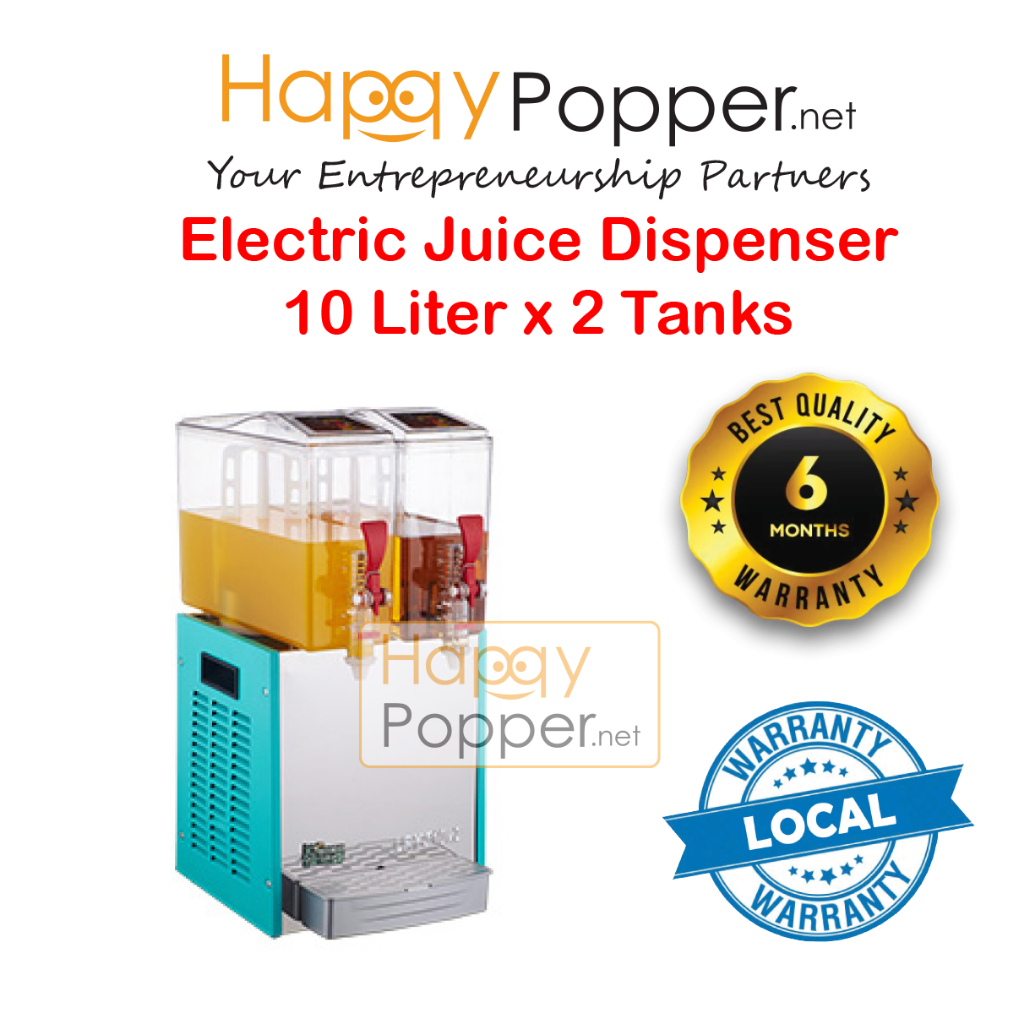 Happypopper Commercial Mesin Fruit Juice Dispenser 10 Liter x 2 Double Tanks Electric 10liter Cold Drink Machine