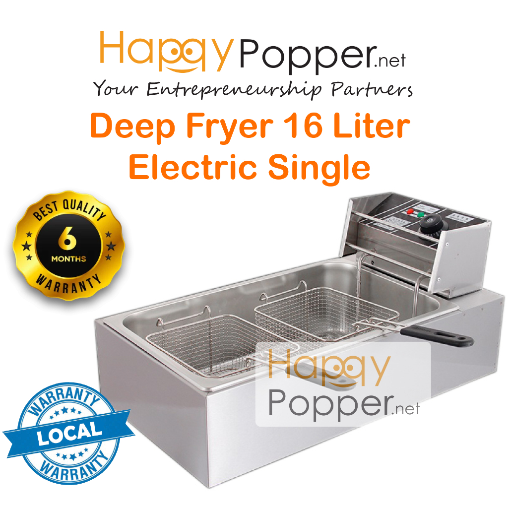 Happypopper Commercial Stainless Steel Deep Fryer 16Liter 16 Liter Single Tank Electric Dapur Goreng 商用16升电炸炉