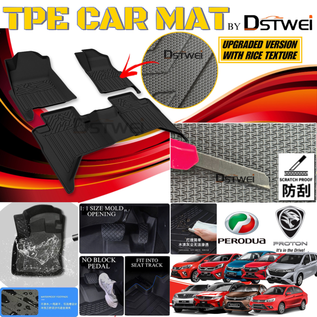 (Upgraded TPE) TPE Car Mat Car Carpet Karpet Kerete TPE Perodua Myvi Axia Bezza Alza 2022 Proton Saga VVT MC2 X50 X70