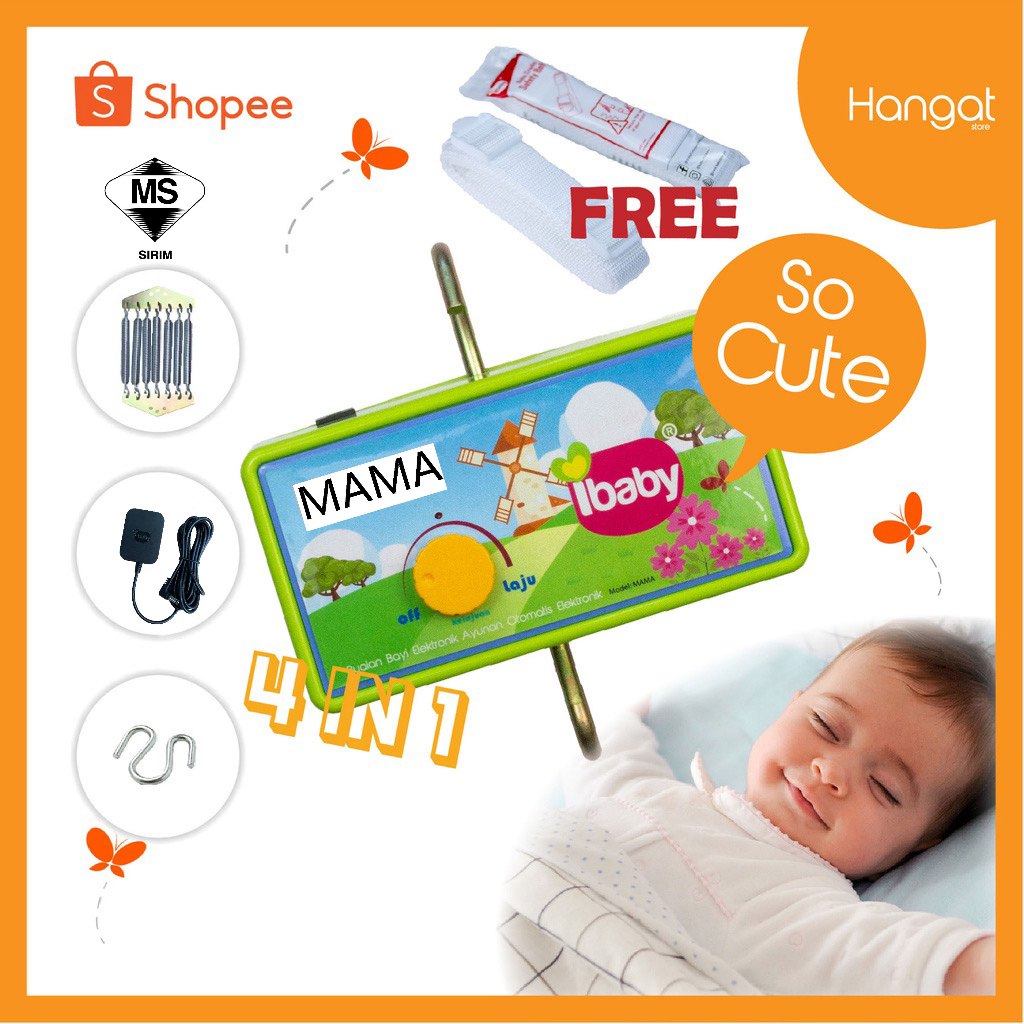 Hangat Store IBaby MAMA SIRIM electronic baby cradle 4 IN 1 SIRIM Auto matic baby cradle Free ONE RM7.80 Safety belt