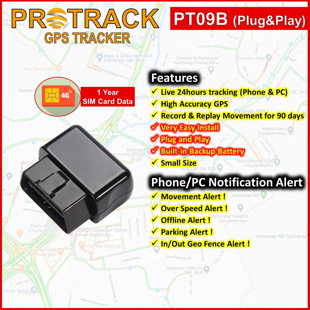 GPS Tracker PT09B OBD2 Plug & Play [12 Months GPS Data Included] for Car and Lorry