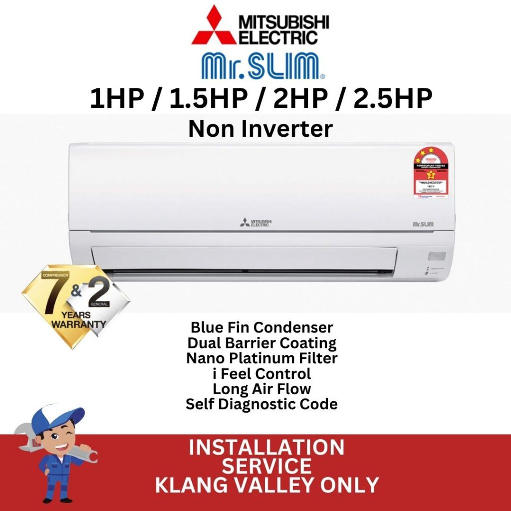 Mitsubishi Electric Mr.Slim Air Conditioner R32 Non Inverter Aircond JR Series