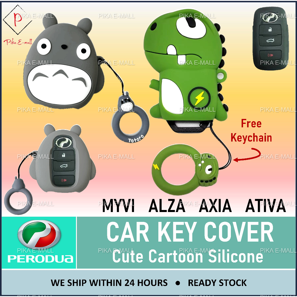 NEW Perodua Myvi Ativa Axia Alza Key Cover Holder Case Cute Cartoon Sarung Kunci Kereta Accessori Minion 2022 2023 2024