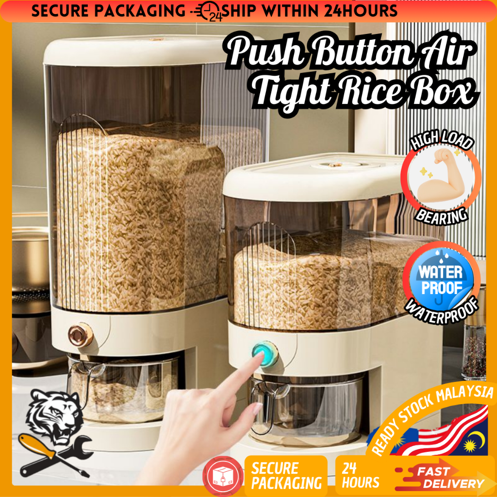 3T 5KG/10KG Automatic Rice Dispenser Slim Rice Container Box Free Rice Cup Insect Moisture Proof Bekas Kotak Beras米桶收纳盒